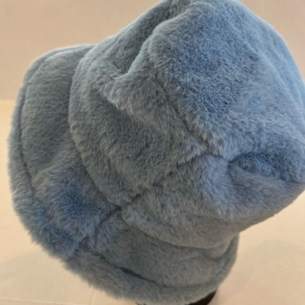 Faux Fur Women’s Bucket Hat Blue Adjustable Boho Retro Streetwear - Picture 5 of 9